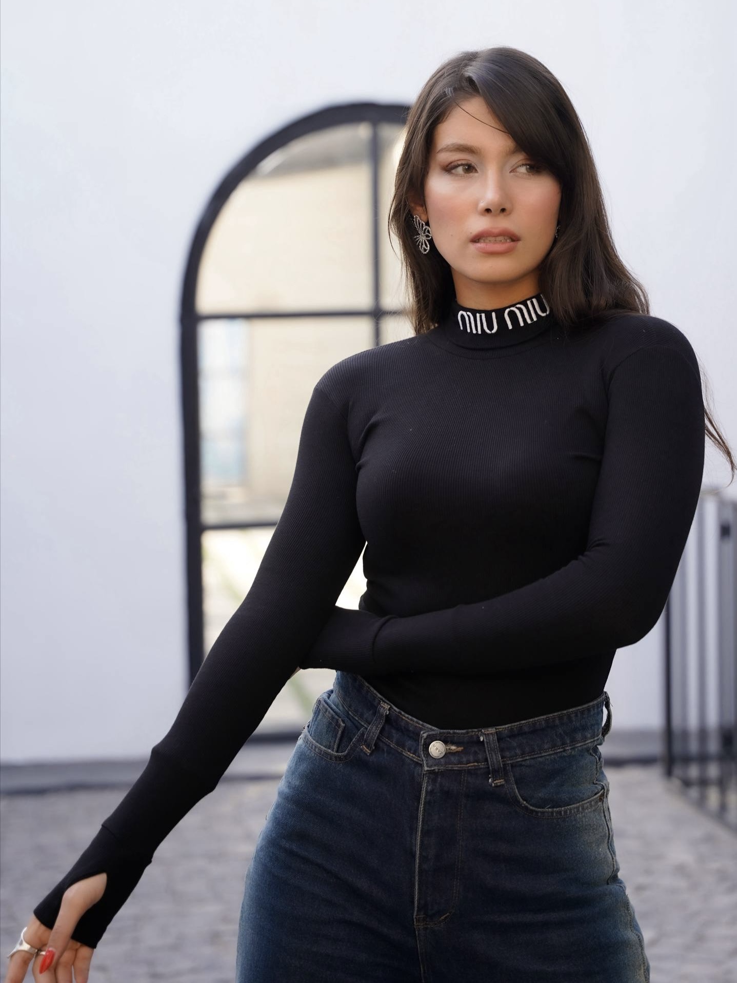 بادی یقه اسکی مشکی پارچه کبریتی جذب دخترانه