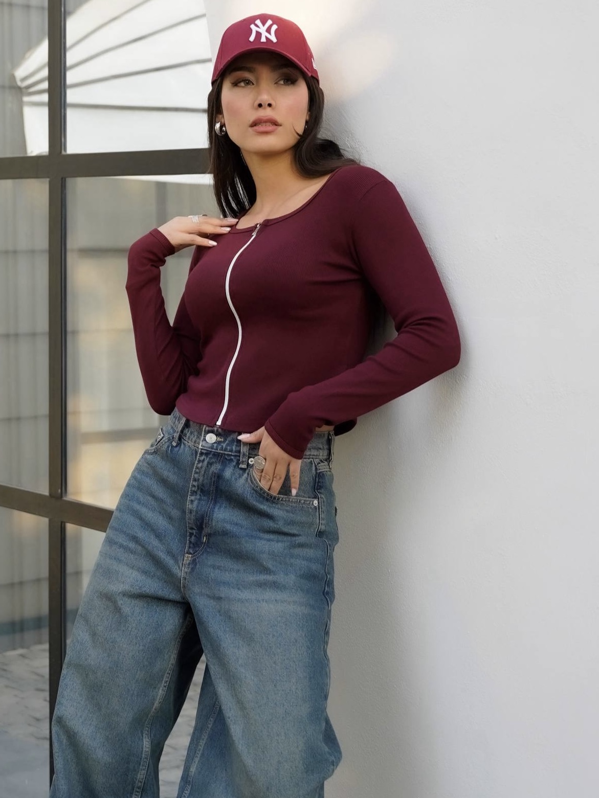 کراپ آستین بلند یقه خشت سوئیشرتی کبریتی دخترانه