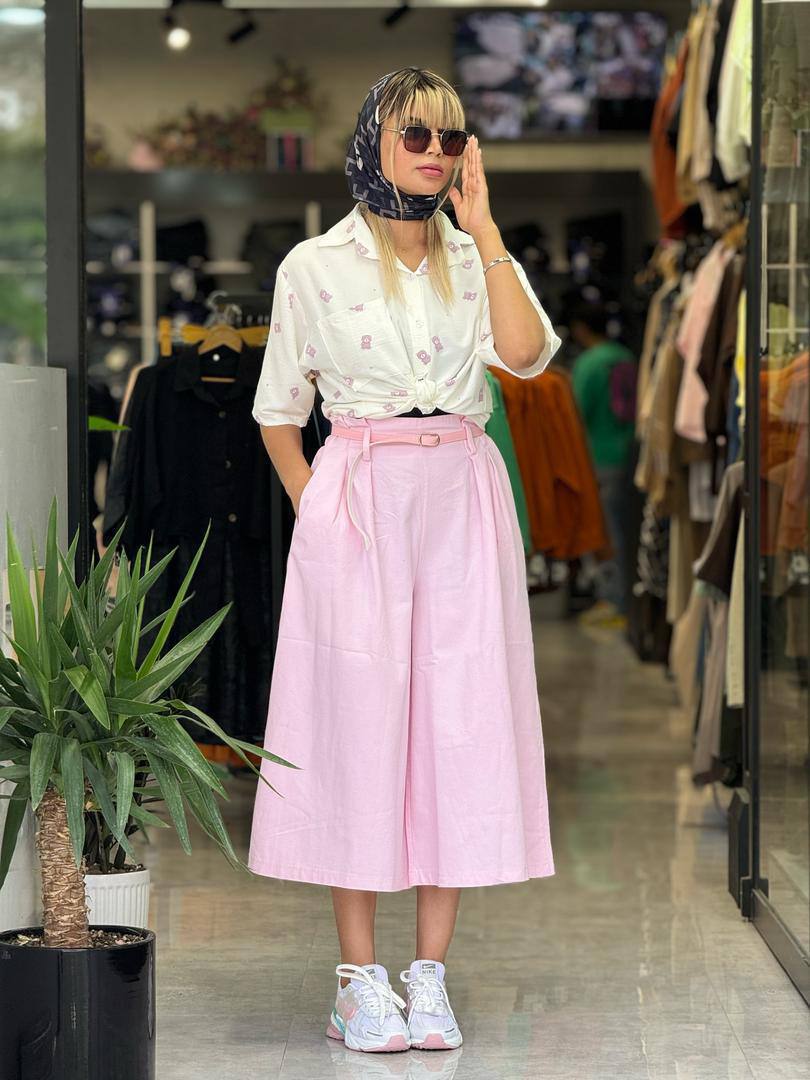 شلوار دامنی واید لینن نخی زنانه