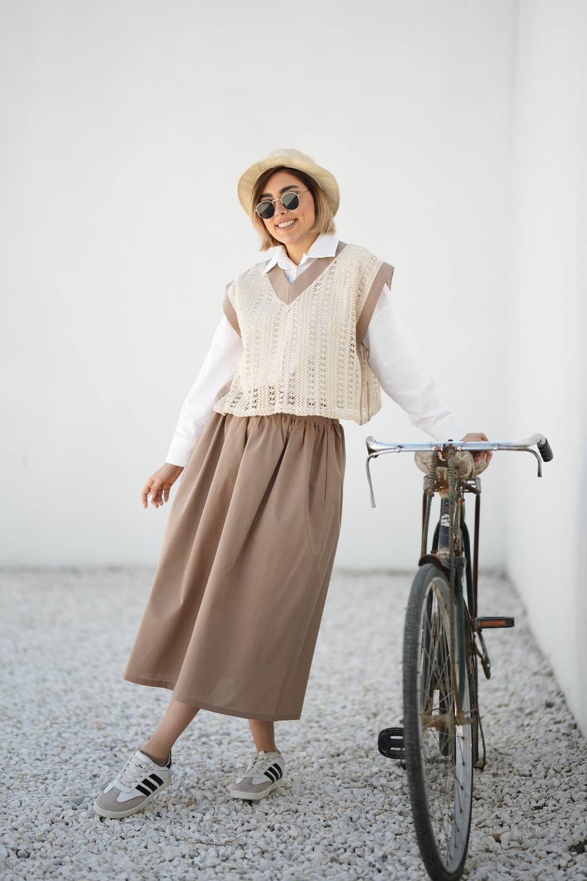 ست سه تکه شومیز و جلیقه و دامن لینن زنانه