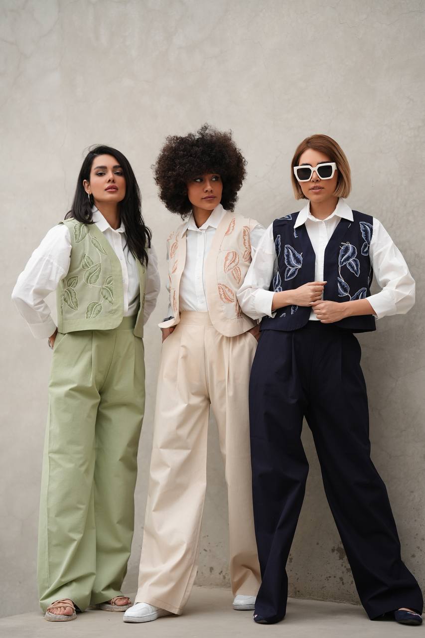 ست دوتکه جلیقه و شلوار لینن زنانه