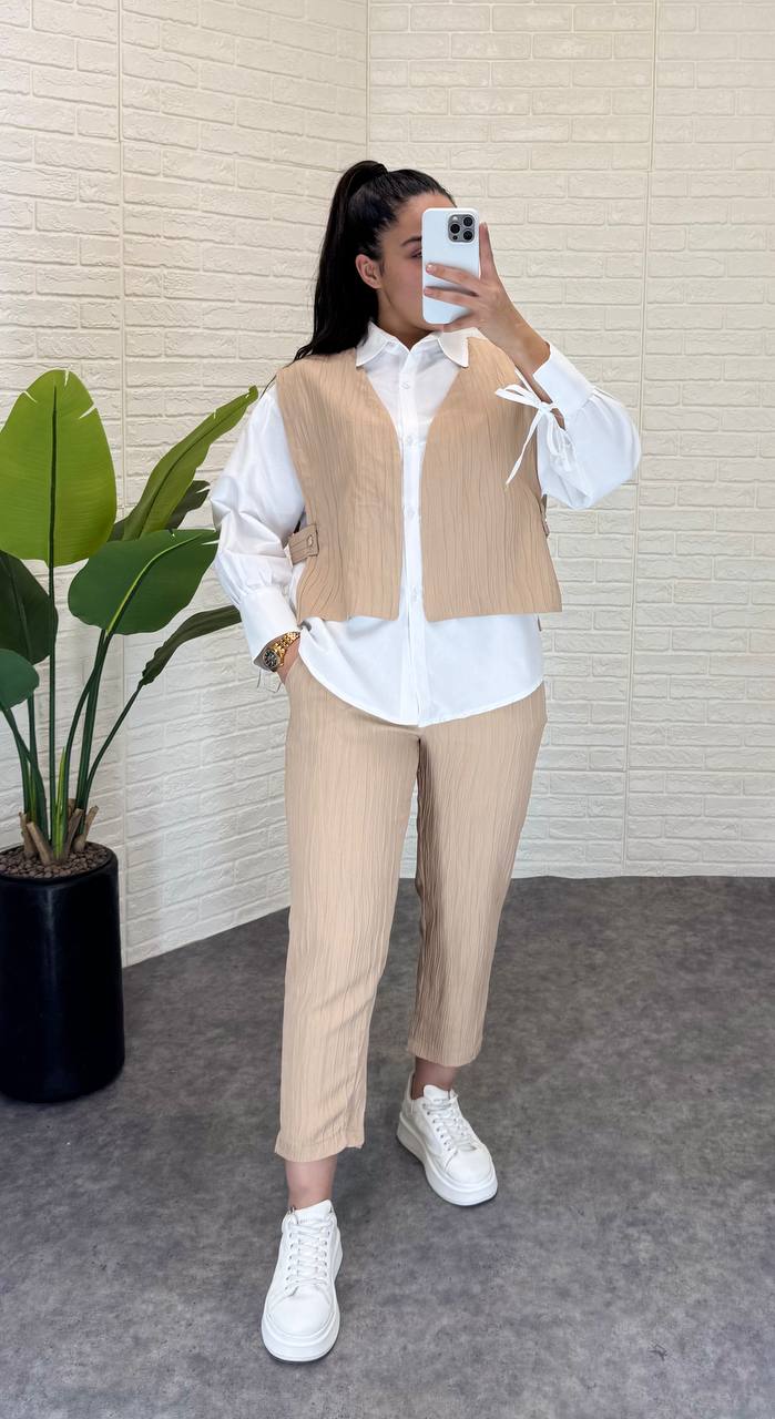 ست دو تکه جلیقه و شلوار ژاکارد دخترانه